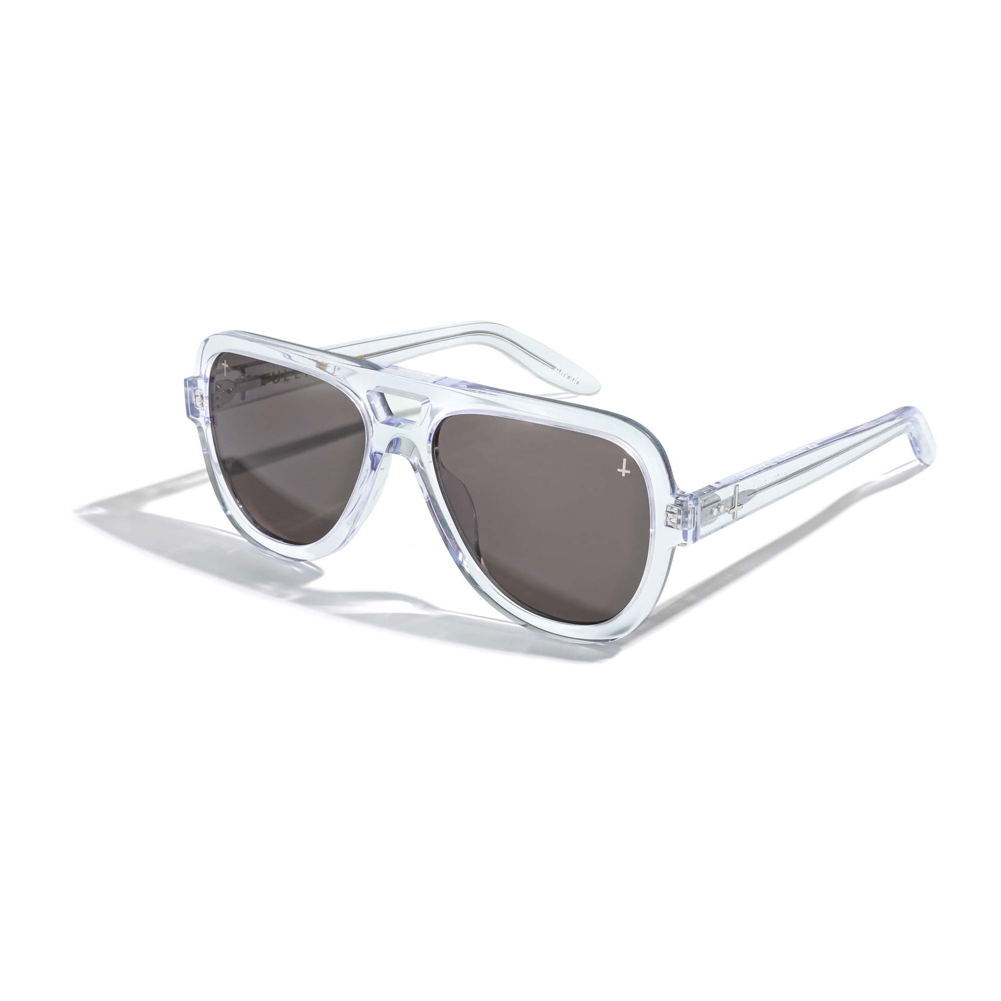 Translucent lilac aviator sunglasses Italian acetate Byron Bay ethical eyewear view side angle