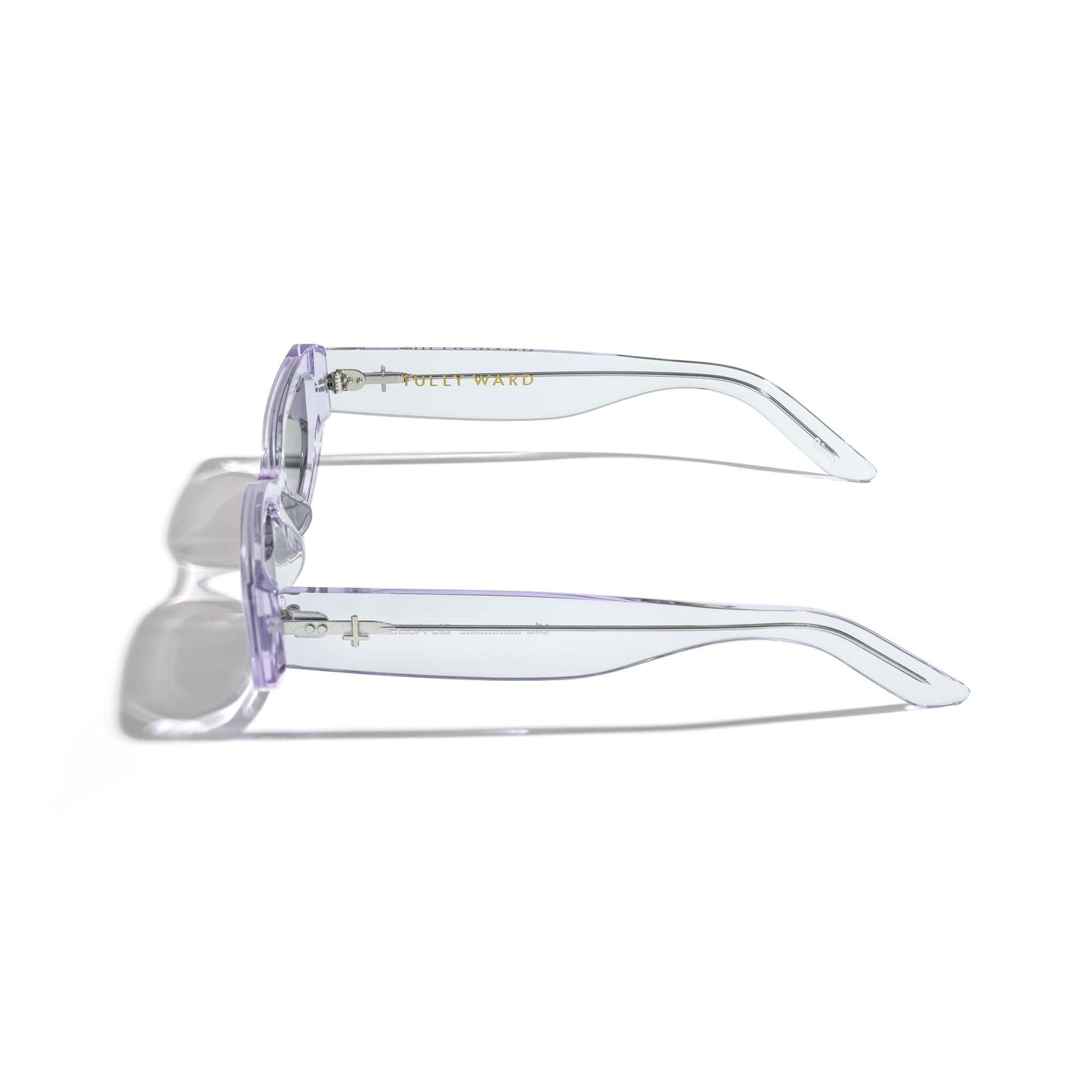 anslucent lilac cat-eye sunglasses Italian acetate Byron Bay ethical eyewear view product side logo