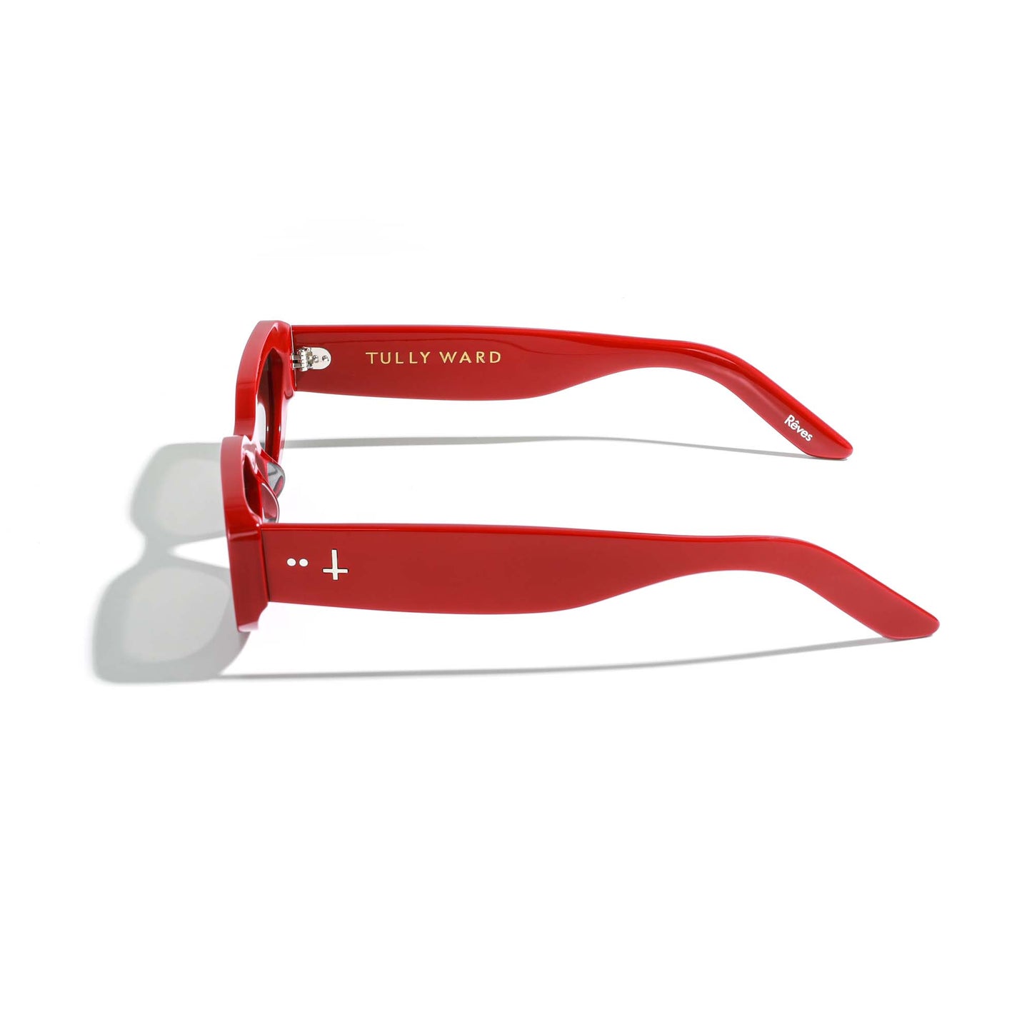 Italian bio-acetate red cat-eye sunglasses luxury sustainable eyewear view side logo